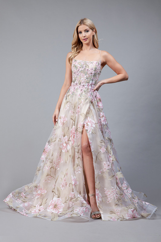 Amelia Couture 2105 Print Organza Sleeveless Long Dress