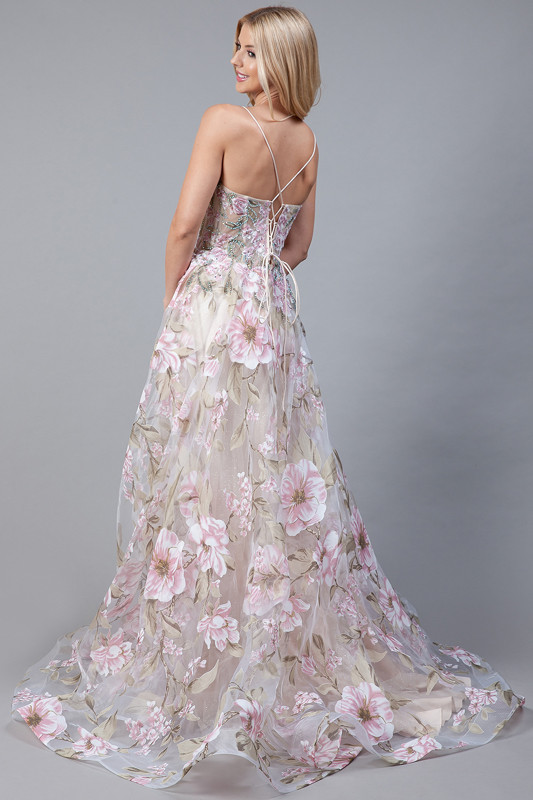 Amelia Couture 2105 Print Organza Sleeveless Long Dress