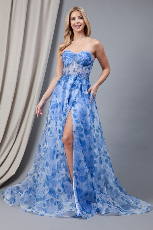 Amelia Couture 2106 Print Organza Sleeveless Long Dress