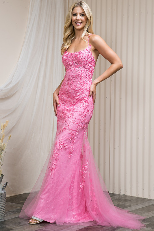 Amelia Couture 799 Mesh Embroidery Sleeveless Long Dress
