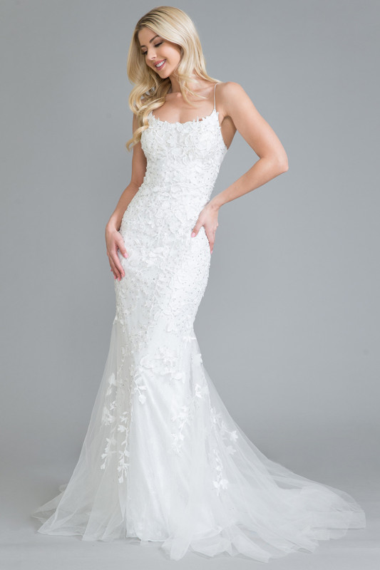Amelia Couture 799 Mesh Embroidery Sleeveless Long Dress