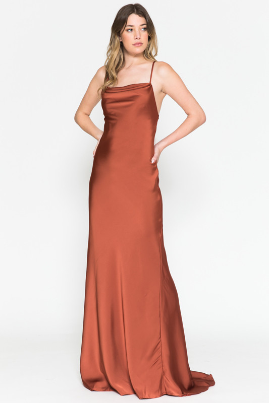 Amelia Couture 6111 Satin Cowl Neck Sleeveless Long Dress