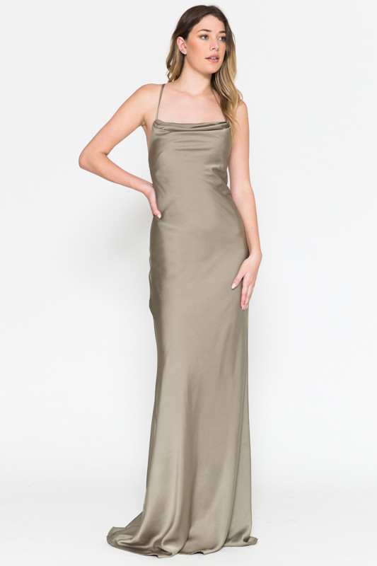 Amelia Couture 6111 Satin Cowl Neck Sleeveless Long Dress
