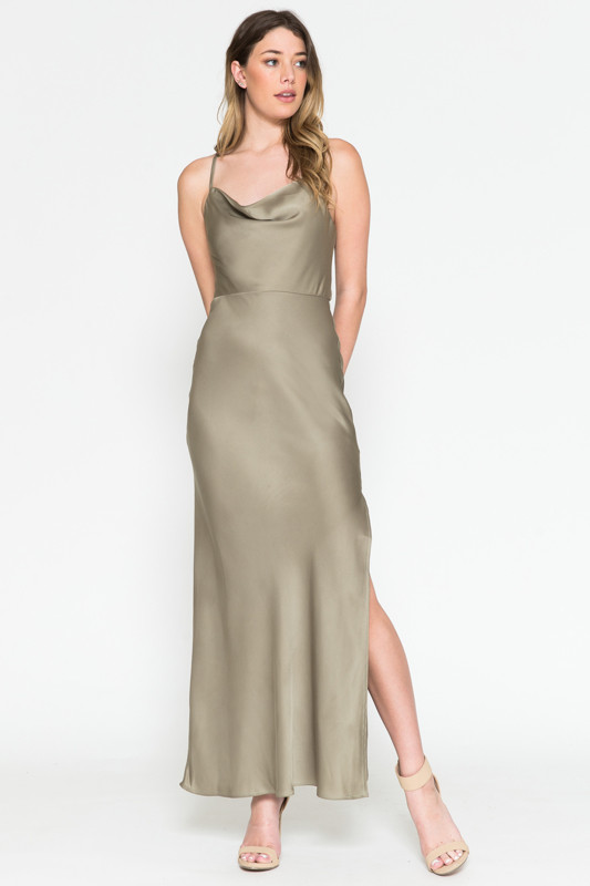 Amelia Couture 6115 Satin Cowl Neck Sleeveless Long Dress