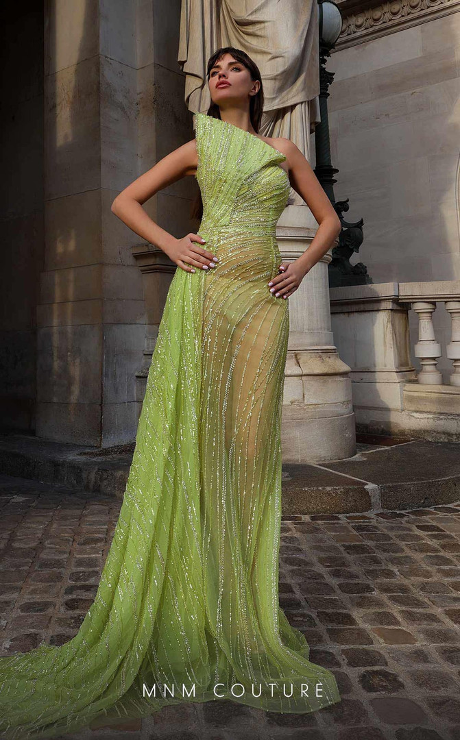 MNM Couture K4014 One Shoulder Sleeveless Embellished Dress