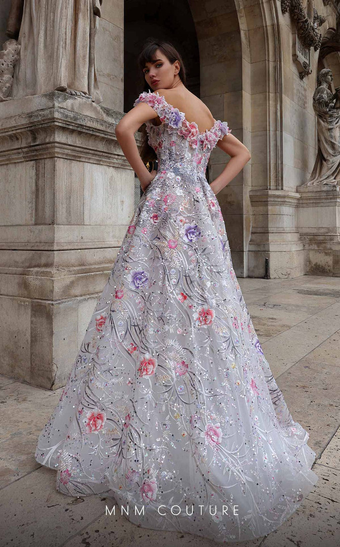 MNM Couture K4013 Flower Strapless Off the Shoulder Dress