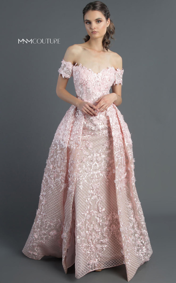 MNM Couture K3496 Beaded Floral Pattern Embellished Dress