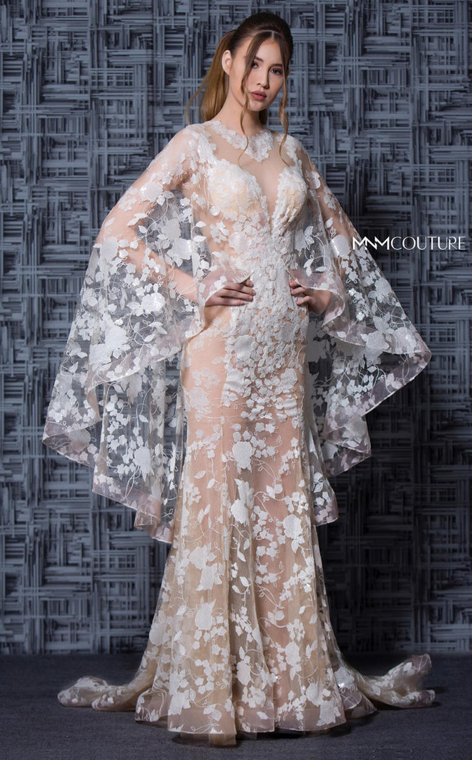 MNM Couture K3619 Embroidered Scalloped Jewel Long Dress