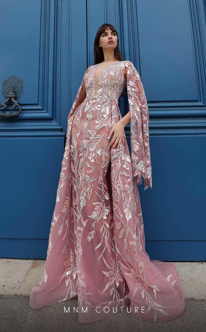 MNM Couture K4024 Embroidery Illusion Neck Fitted Dress