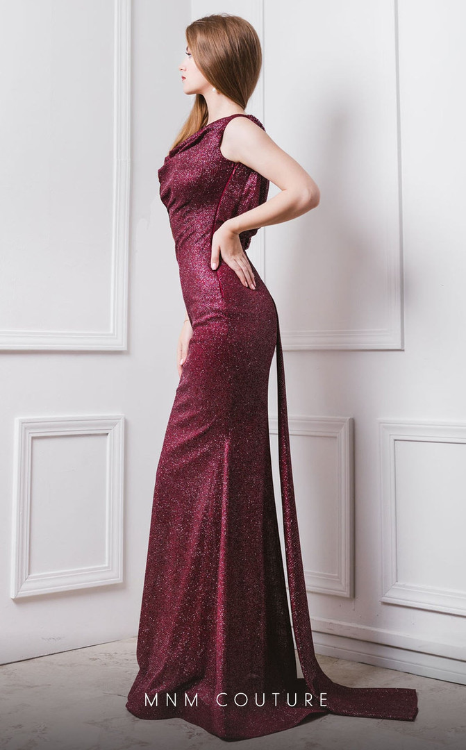 MNM Couture F4827 Cowl Draping Neck Sleeveless Long Dress