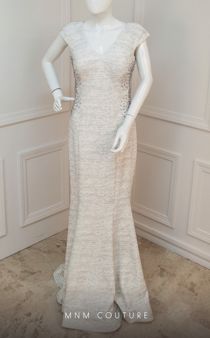 MNM Couture F4410 Embellished Beaded Cap Sleeve Long Dress