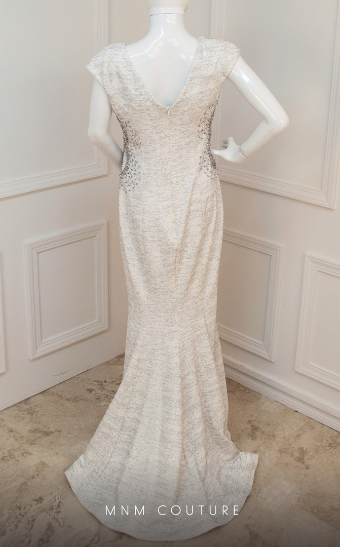 MNM Couture F4410 Embellished Beaded Cap Sleeve Long Dress