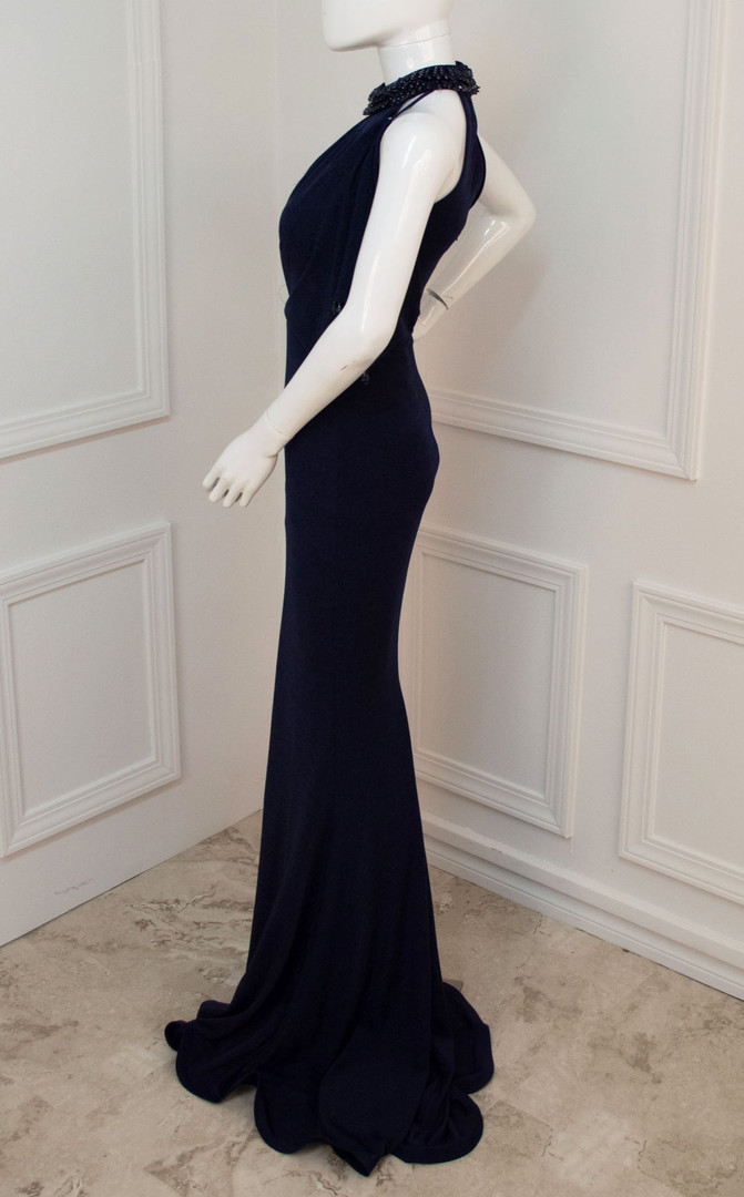 MNM Couture F4680 Beaded Sleeveless Halter Neck Long Dress