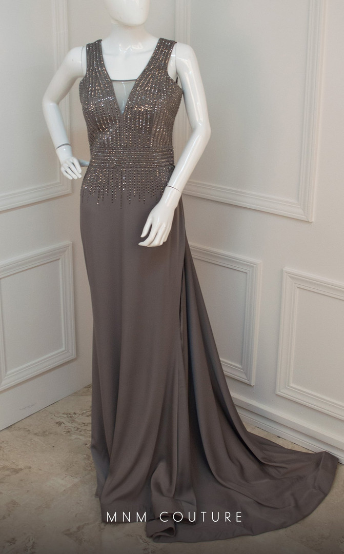 MNM Couture F4440 Beaded Embellishment Sleeveless Long Dress