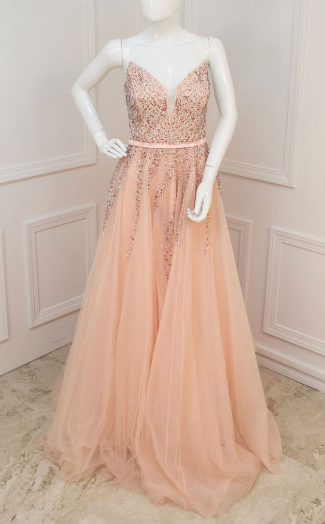 MNM Couture F00314 V-neck Beaded Strapless Long Dress