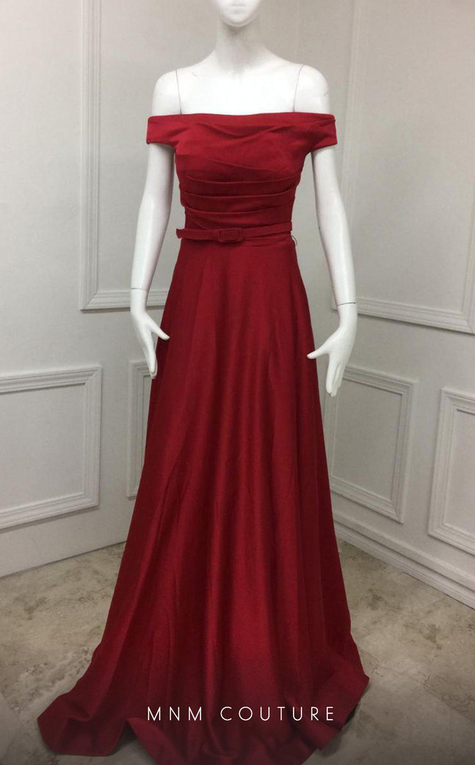 MNM Couture F6177 Short Sleeve Off the Shoulder Long Dress