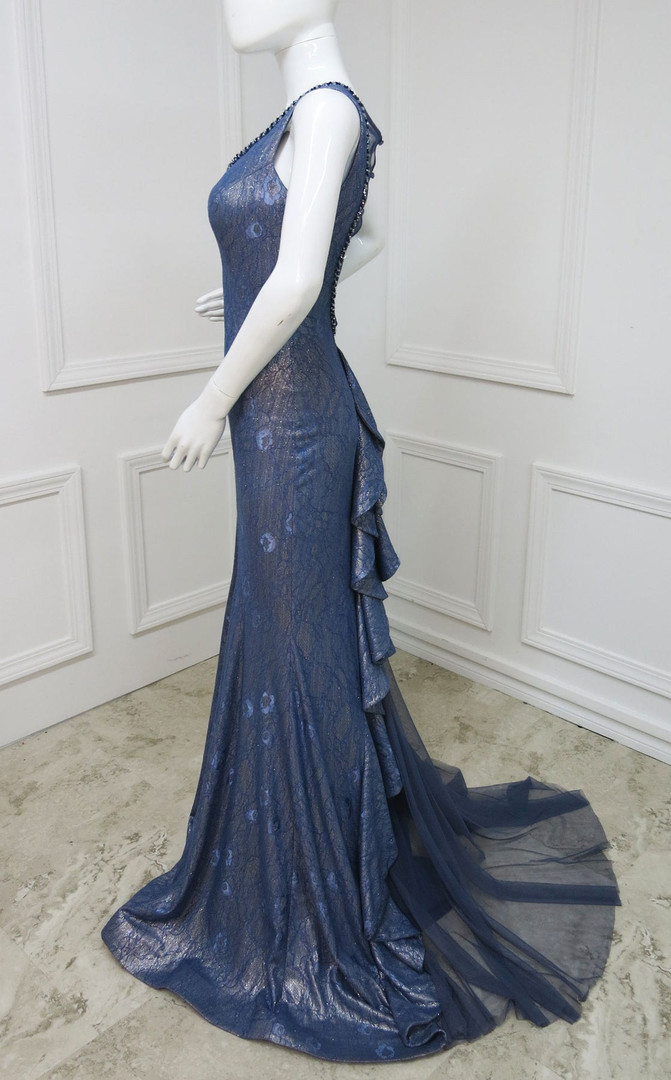 MNM Couture F4811 Beaded Round Neck Sleeveless Long Dress