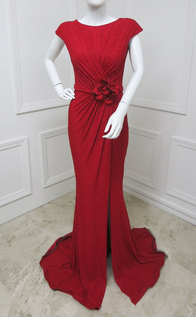 MNM Couture F4671 Cap Sleeve High Split Floor Length Dress