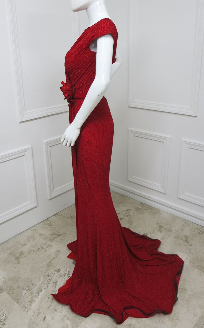 MNM Couture F4671 Cap Sleeve High Split Floor Length Dress