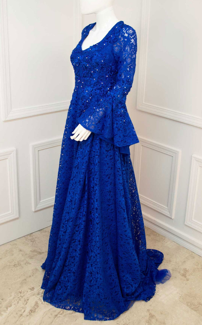 MNM Couture F00447 Embellished Long Sleeve Beaded Long Dress