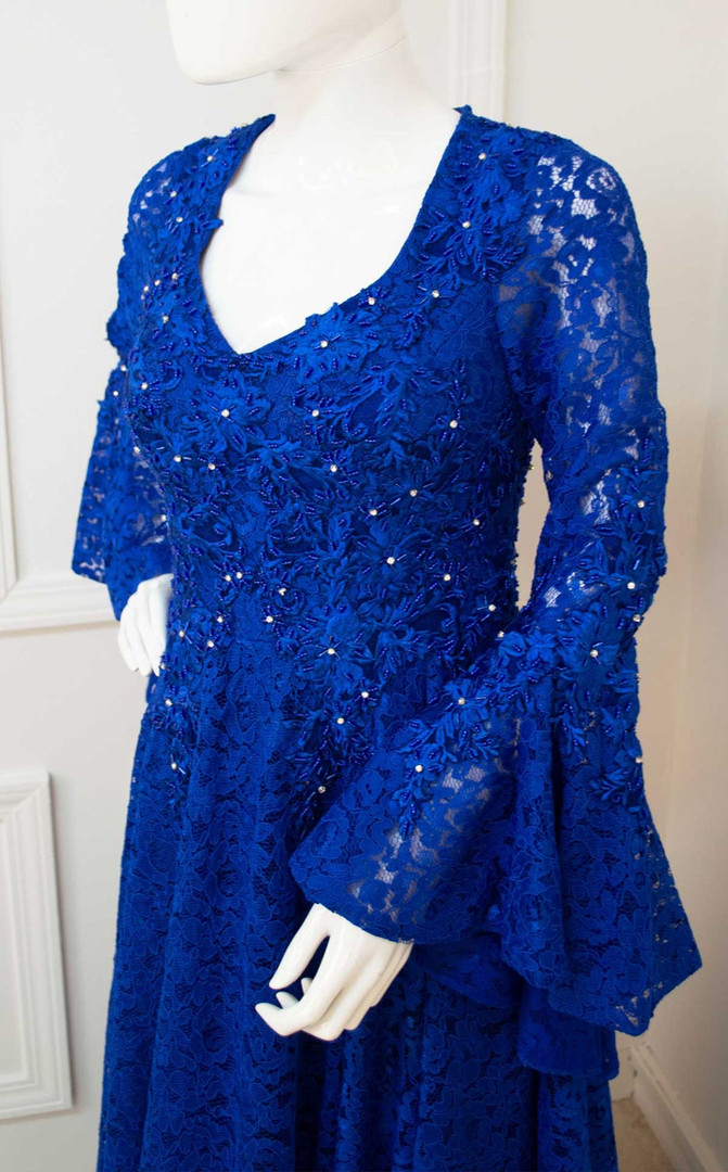 MNM Couture F00447 Embellished Long Sleeve Beaded Long Dress