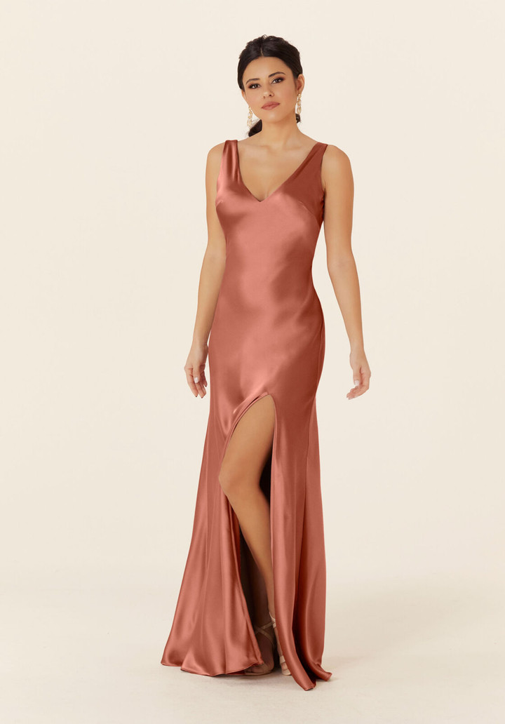 Morilee Bridesmaid 21835 Luxe Satin V-neck Sleeveless Dress