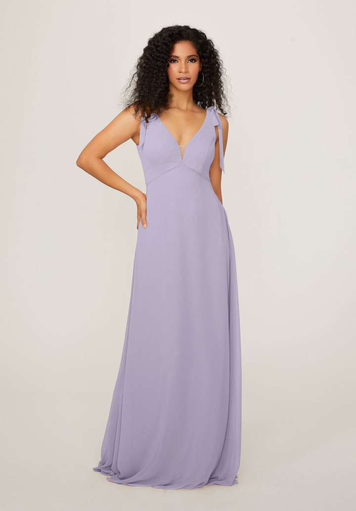 Morilee Bridesmaid 21789 Chiffon V-neck Tied Straps Dress