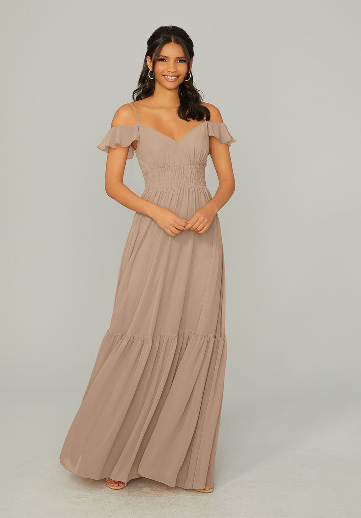 Morilee Bridesmaid 21768 Chiffon Cold Shoulder Long Dress