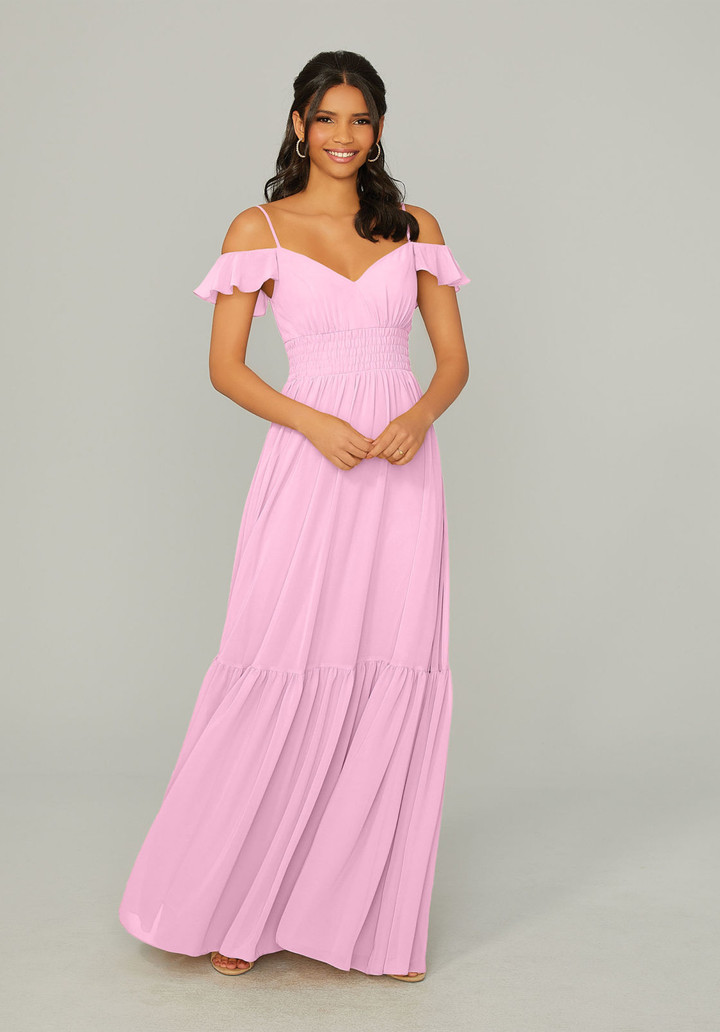 Morilee Bridesmaid 21768 Chiffon Cold Shoulder Long Dress
