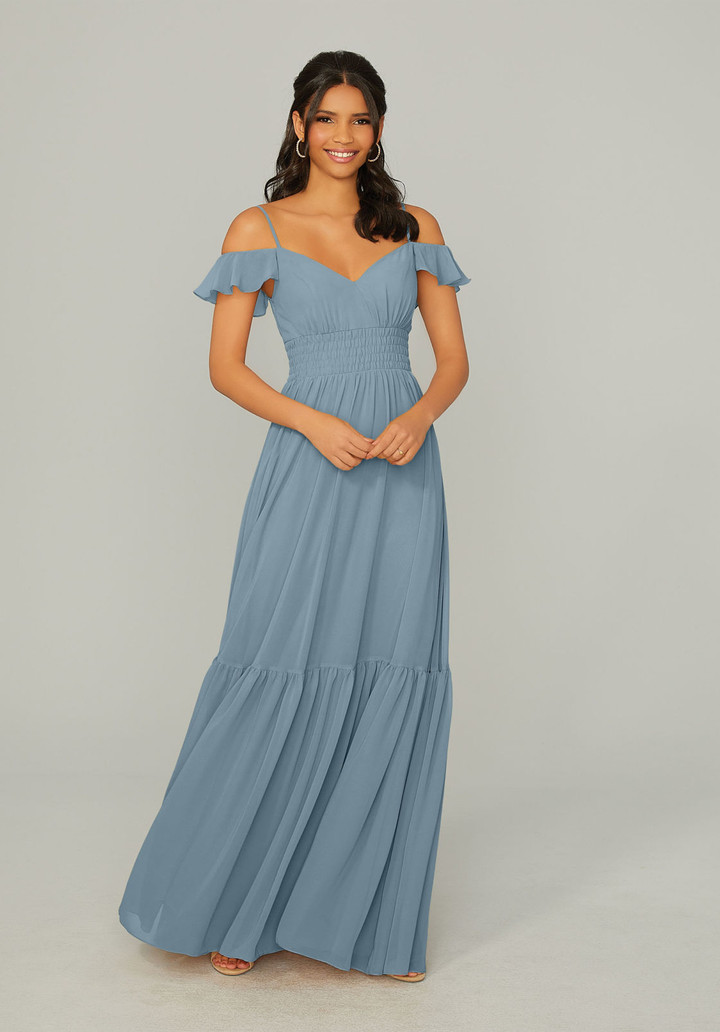 Morilee Bridesmaid 21768 Chiffon Cold Shoulder Long Dress