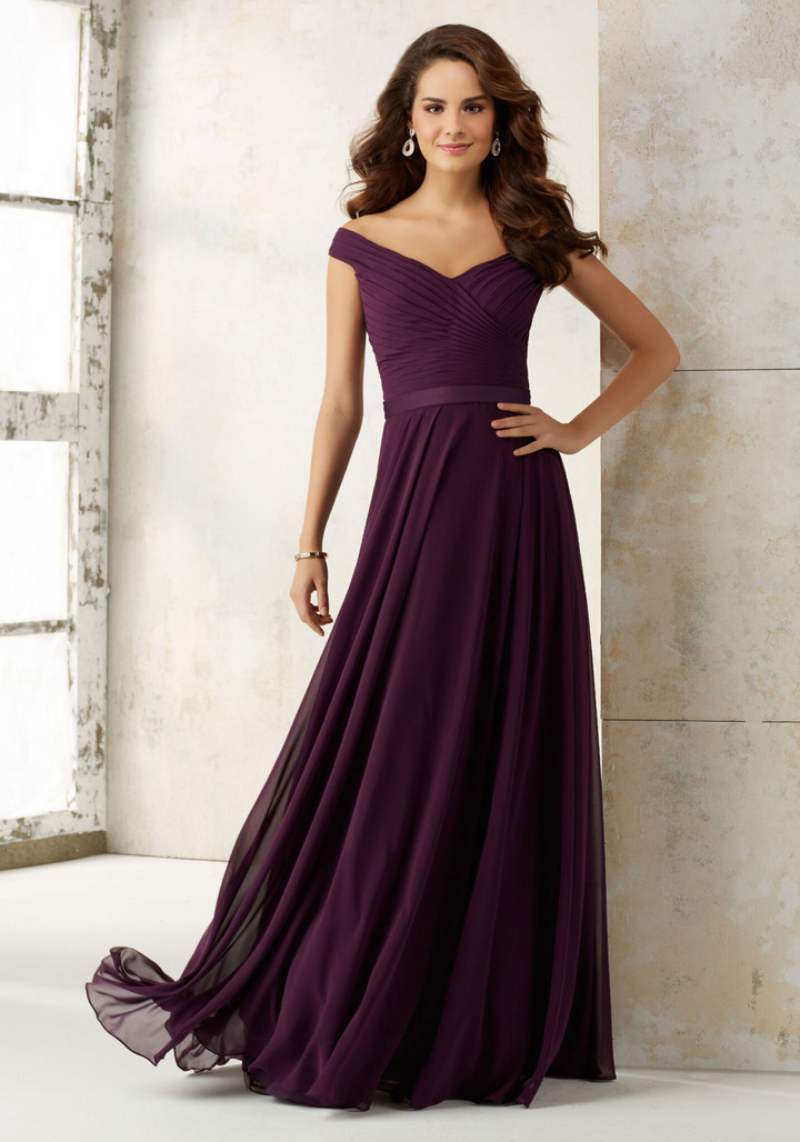 Morilee Bridesmaid 21523 Chiffon Off Shoulder A-Line Dress