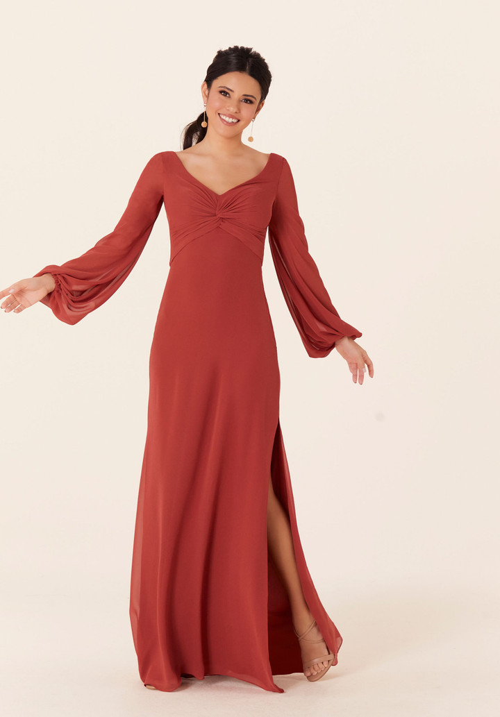 Morilee Bridesmaid 21837 Chiffon Bishop Sleeves Long Dress