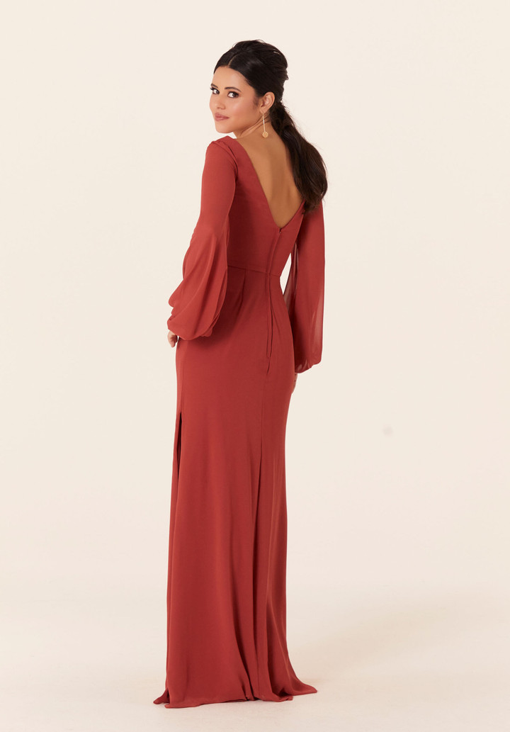 Morilee Bridesmaid 21837 Chiffon Bishop Sleeves Long Dress