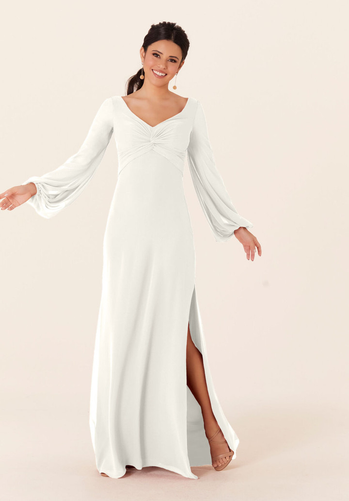 Morilee Bridesmaid 21837 Chiffon Bishop Sleeves Long Dress