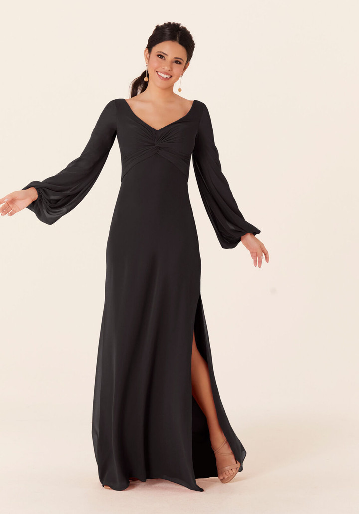 Morilee Bridesmaid 21837 Chiffon Bishop Sleeves Long Dress