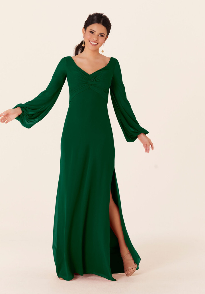 Morilee Bridesmaid 21837 Chiffon Bishop Sleeves Long Dress