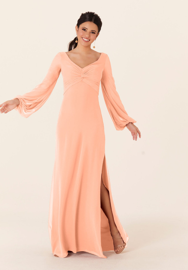 Morilee Bridesmaid 21837 Chiffon Bishop Sleeves Long Dress