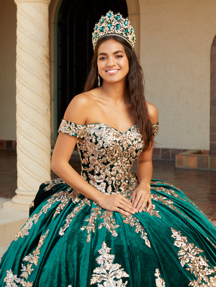 House of Wu 26065 Velvet Sequins Lace Off Shoulder Ballgown