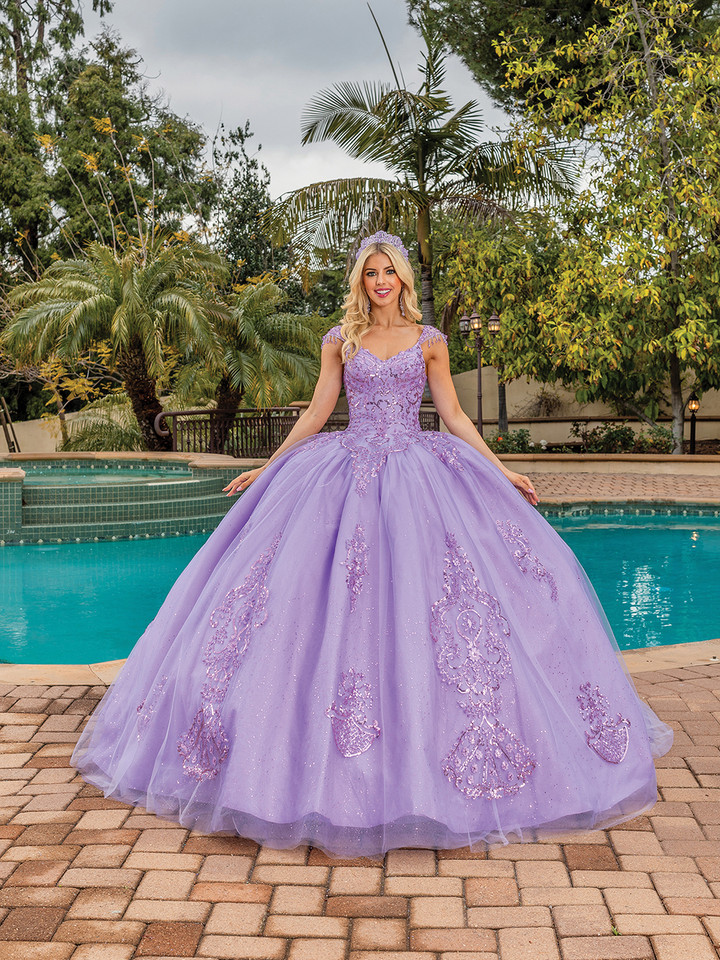 Dancing Queen 1758 V-neck Cap Sleeve Quinceanera Ballgown