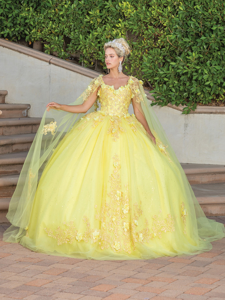 Dancing Queen 1745 V-neck Strap Sleeve Quinceanera Gown