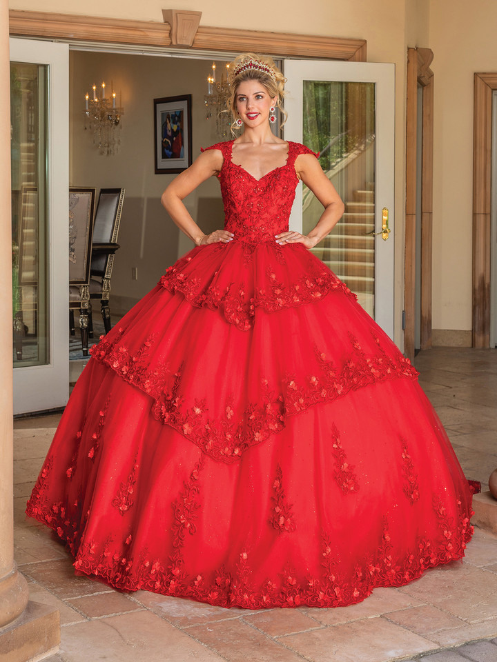 Dancing Queen 1735 V-Neck Cap Sleeve Quinceanera Gown
