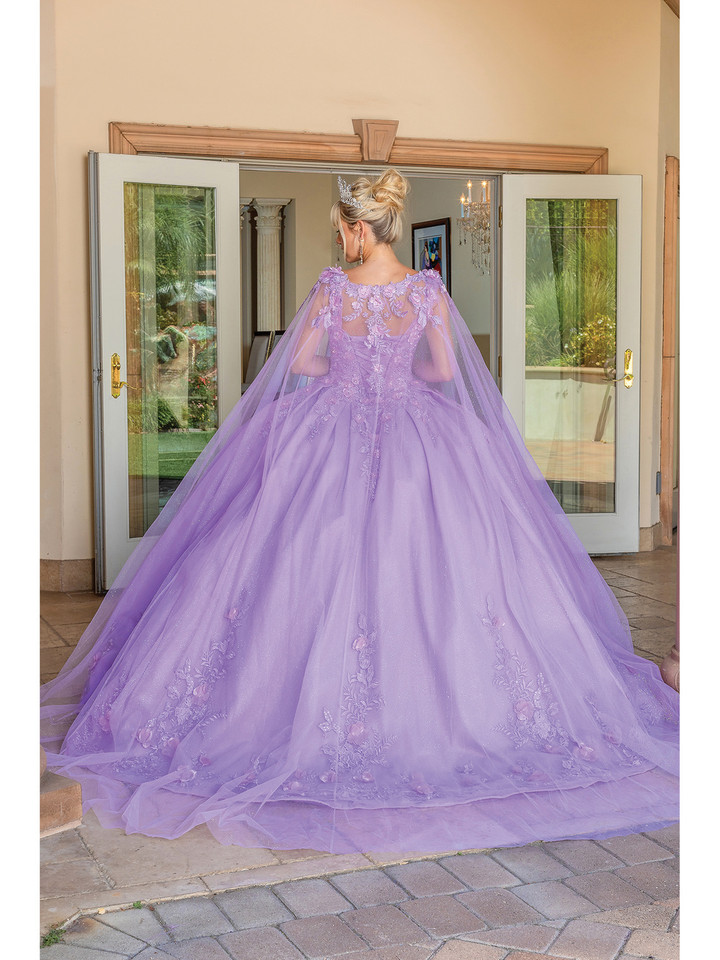 Dancing Queen 1716 V-Neck Strap Sleeve Quinceanera Gown