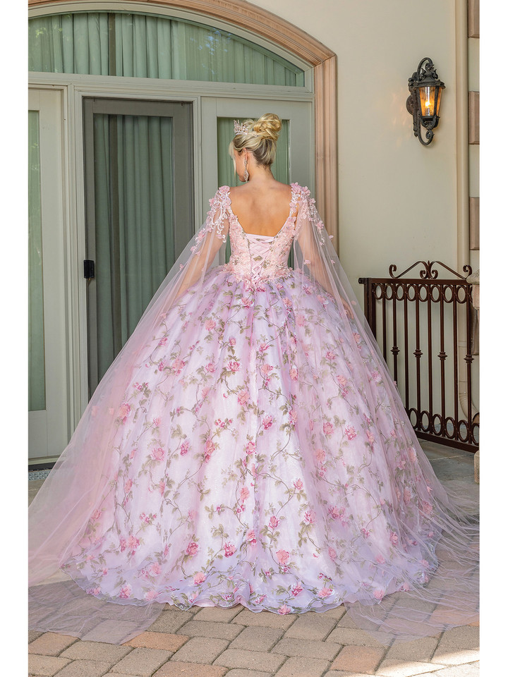 Dancing Queen 1715 V-Neck Strap Sleeve Quinceanera Gown