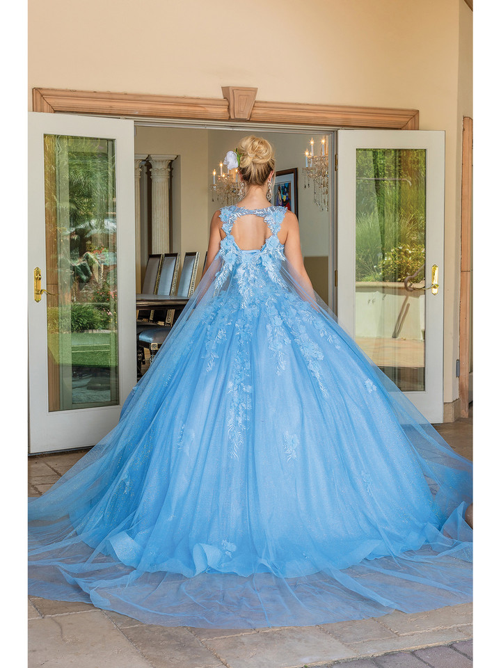 Dancing Queen 1707 V-Neck Strap Sleeve Quinceanera Gown