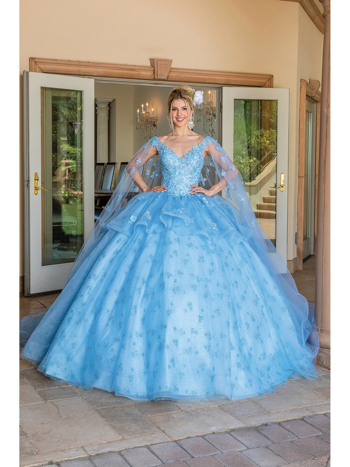 Dancing Queen 1702 V-Neck Strap Sleeve Quinceanera Gown