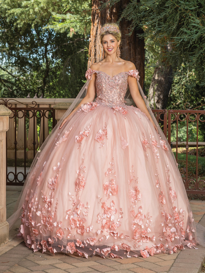 Dancing Queen 1695 V-Neck Strap Sleeve Quinceanera Gown