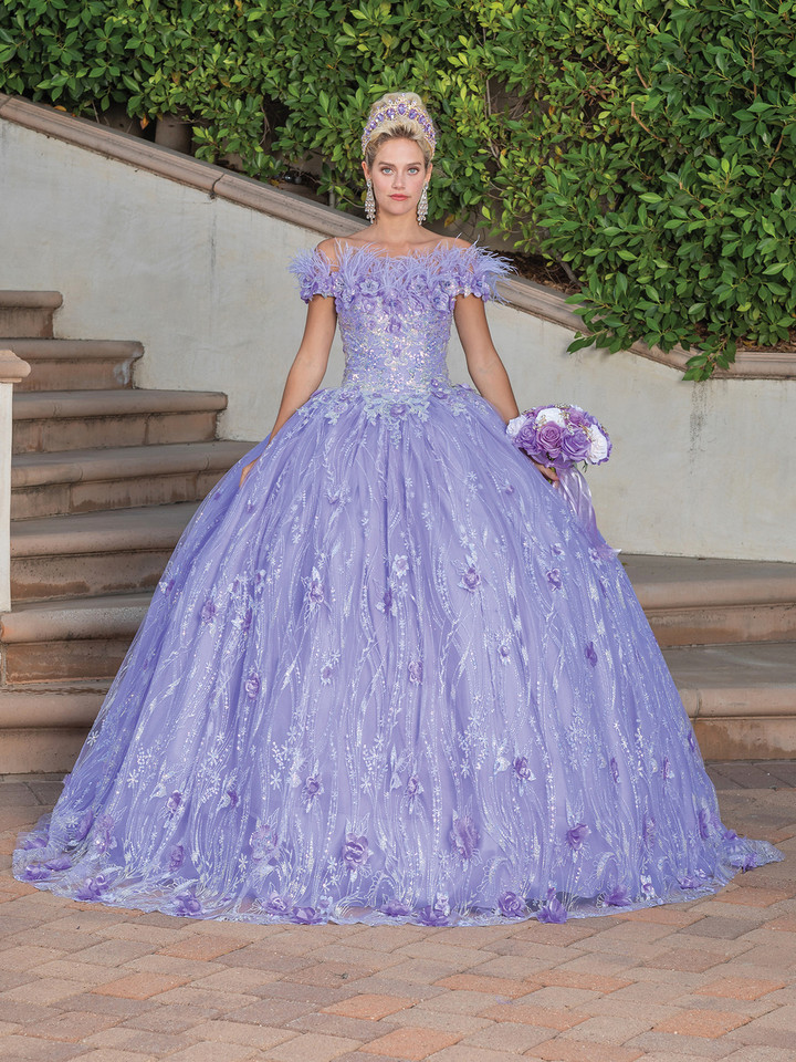 Dancing Queen 1694 Off Shoulder Feathers Neck Ballgown