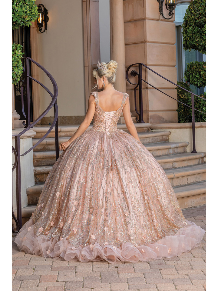 Dancing Queen 1692 V-Neck Strap Sleeve Quinceanera Gown