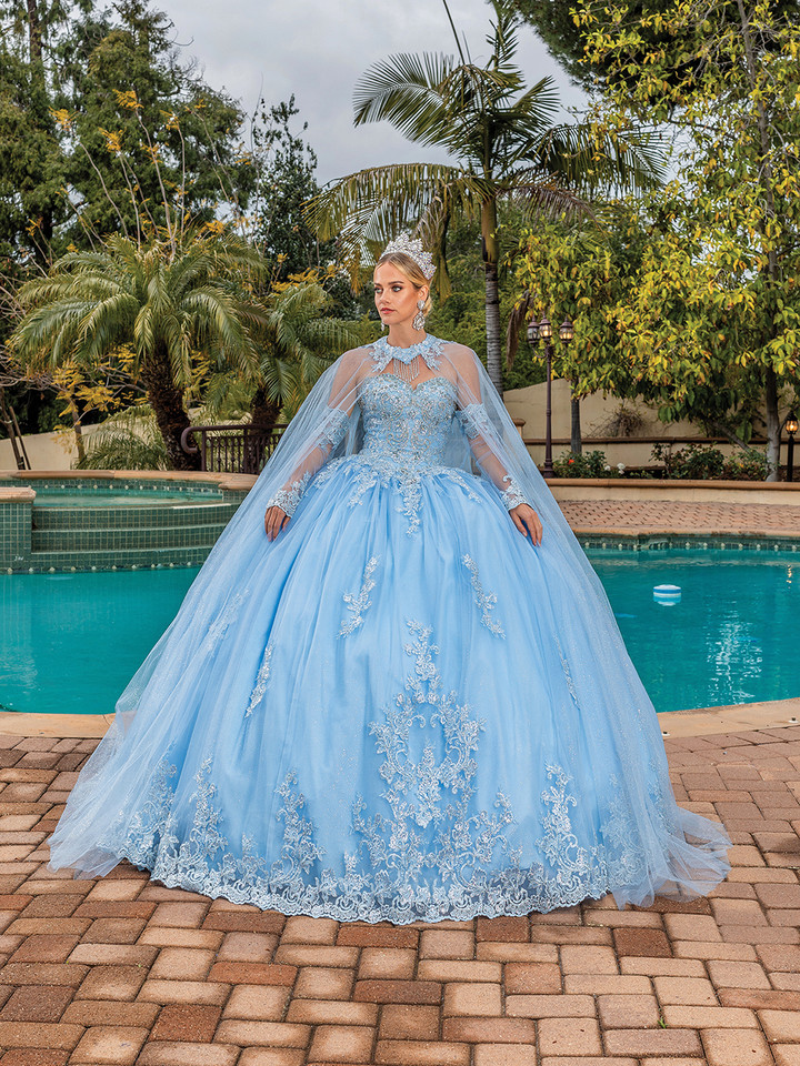 Dancing Queen 1691 Sheer Long Sleeve Beaded Long Ballgown
