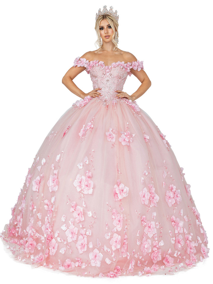 Dancing Queen 1613 Off Shoulder Floral Appliques Ballgown